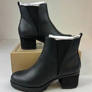 MIA Womens Jody Chelsea Ankle Boots Black Leather Chunky Heels Shoes Sz 9M